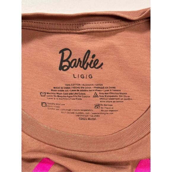 Barbie 100% Cotton Short Sleeve Crop Top Pink Barbie Name Logo Front Size Large - Picture 2 of 6